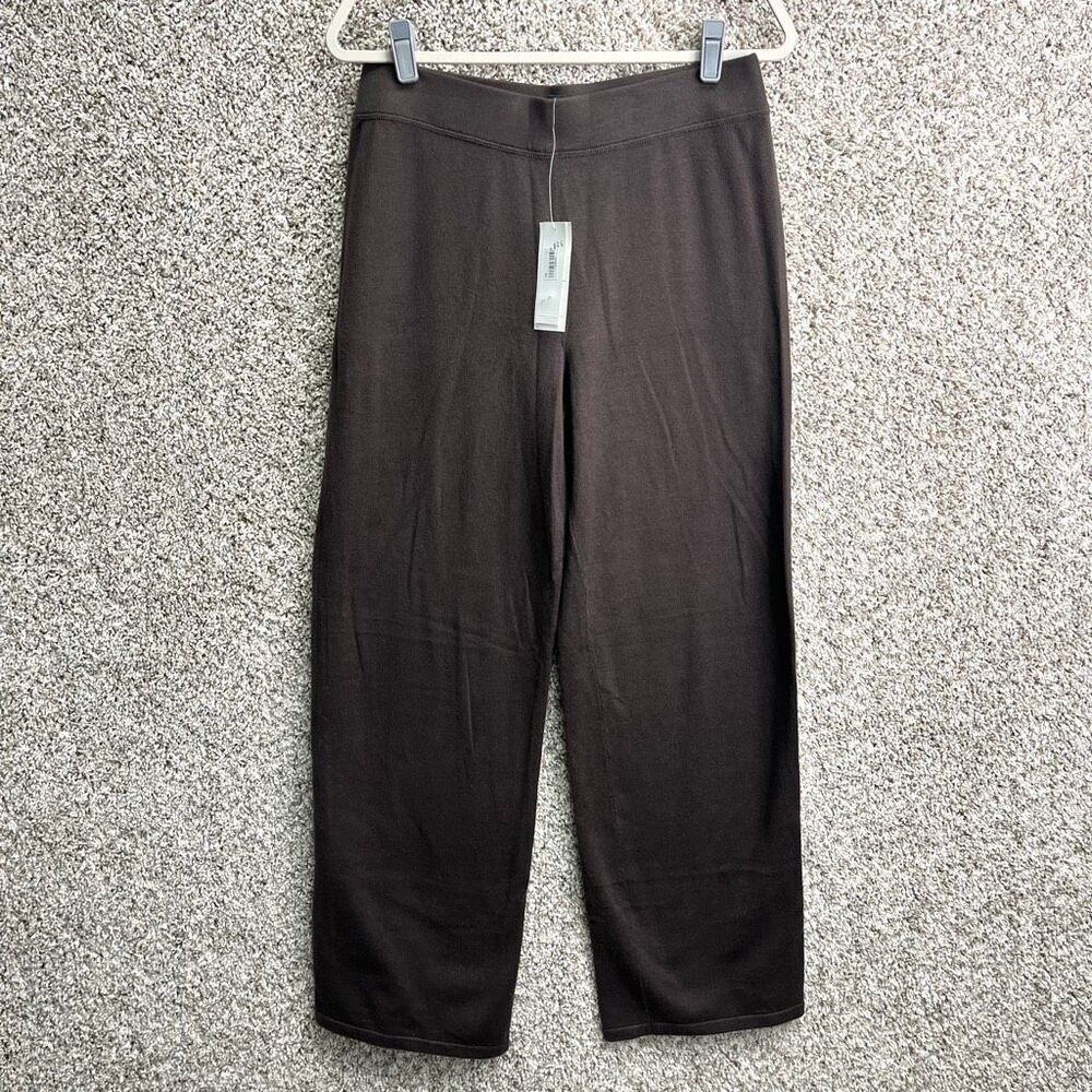 Eileen Fisher Pants Women's Small Brown Stretch Cotton Spa Wear Straight Leg NWT